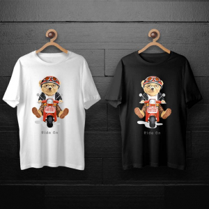 طرح لایه باز خرس تدی با موتور وسپا قرمز برای چاپ روی انواع تیشرت